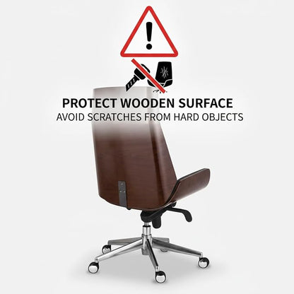 FOH Luxury Wooden Swivel and Adjustable Executive Chair, Wide Pu Leather Office Chair, Modern and Vintage Design High Back Computer Desk Chair for Conference Rooms and Home Offices (Black)