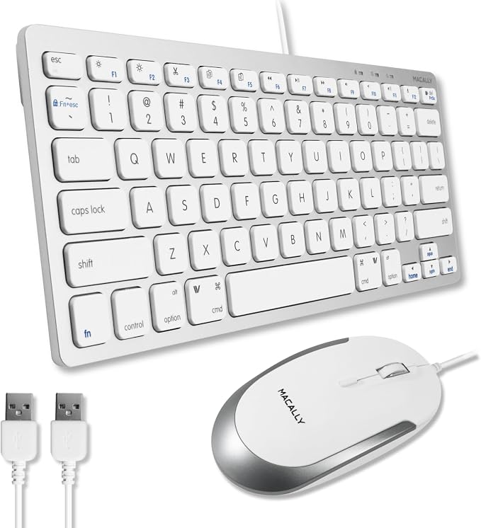 Macally USB Wired Keyboard and Mouse Combo for Mac and PC - Save Space with a Compact Small Apple Keyboard and Mouse for MacBook Pro/Air, iMac Mini/Pro