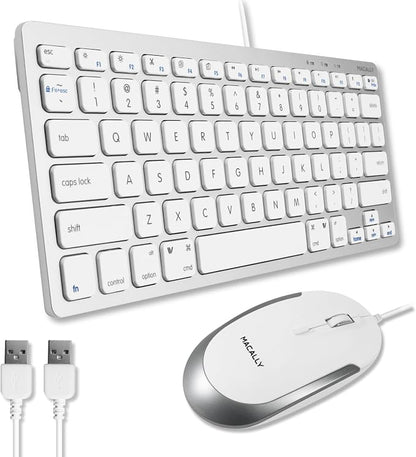 Macally USB Wired Keyboard and Mouse Combo for Mac and PC - Save Space with a Compact Small Apple Keyboard and Mouse for MacBook Pro/Air, iMac Mini/Pro