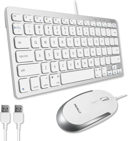 Macally USB Wired Keyboard and Mouse Combo for Mac and PC - Save Space with a Compact Small Apple Keyboard and Mouse for MacBook Pro/Air, iMac Mini/Pro