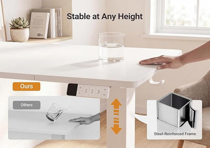 YDN Electric Standing Desk Adjustable Height, 63 x 24 Inches Sit Stand up Desk with Memory Presets & Cable Management, Home Office Desk for Office & Computer Workstation, White Frame/White Top