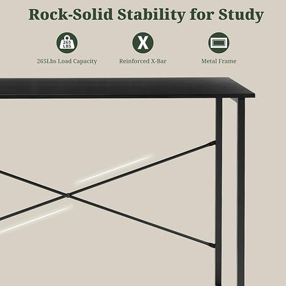 Computer Desk 40 Inch, Simple Home Office Desk Study Writing Table, Sturdy Metal Frame, Scratch-Resistant MDF Desktop for Bedroom Dorm Workspace Small Space, Black