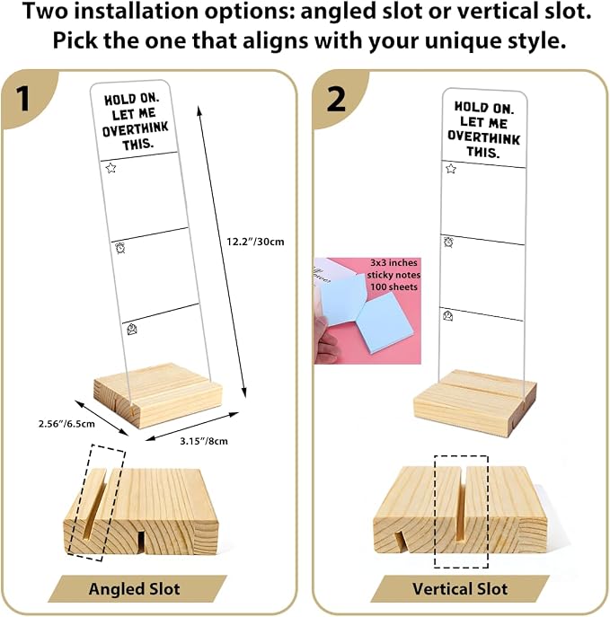 Monitor Memo Board with Removable Wooden Base Acrylic Portable Sticky Note Holder, Hold on let Me Overthink This Acrylic Message Board Sign, Office Desk Set Sticky Notes 100 Sheets