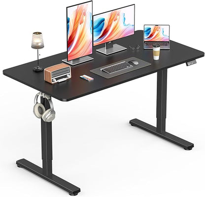 Standing Desk, Height Adjustable Electric Stand up Desk, 48 x 24 Inches Sit Stand Home Office Desk with Splice Board, Black Frame/Black Top