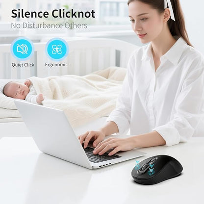 Wireless Mouse, 2026 New Model, Silent Click Ergonomic Design, Portable, 4 Buttons, Adjustable DPI (800/1200/1600), for Laptop/PC/Office (Black)