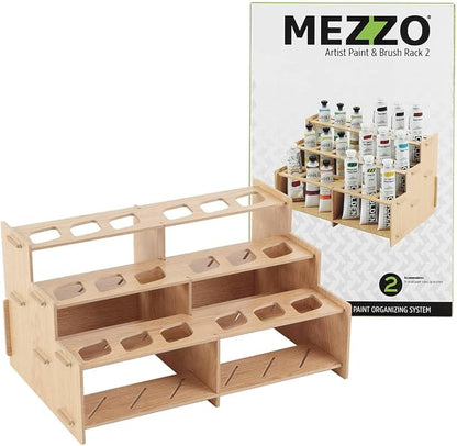 HG Art Concepts Mezzo Artist Paint and Brush Racks - Wood Grain Laminate Multi Layer Desk Stand Professional Storage Display Organizer for Paintbrushes and Tubes - Straight Rack, 3 Pack