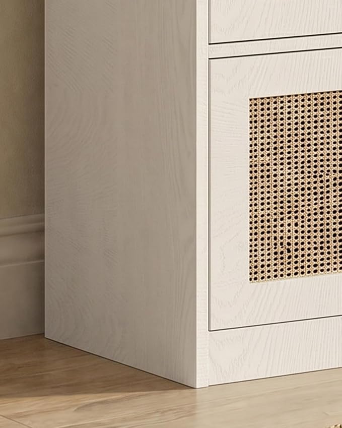 YIGOBUY Lateral File Cabinets for Home Office, 2 Drawer Filing Cabinet with Lock, Wide Rattan Filing Organization Storage Cabinets with Printer Stand for Hanging Files/Letter/Legal/A4/F4 Size, White