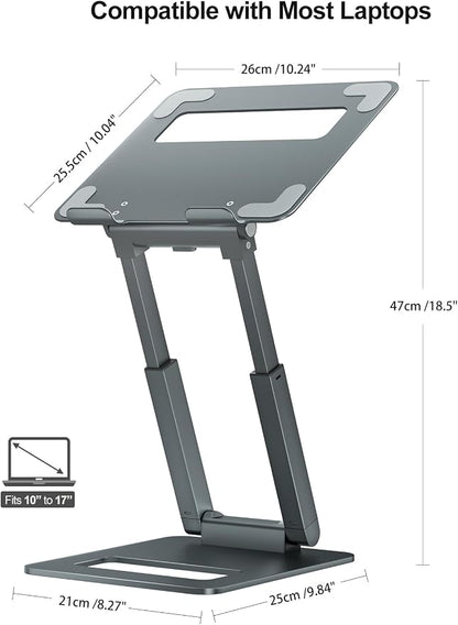 tounee Laptop Stand for Desk Adjustable Height, Telescopic Computer Stand with Pull Out Design Ergonomic Laptop Riser Fits All Laptops 10-17"-Gray