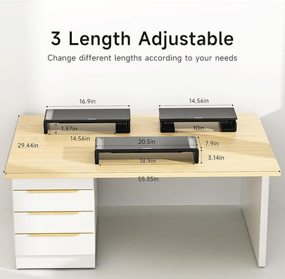 OImatser Monitor Stand Riser with USB 3.0 Hub & Type-C Port, Foldable Adjustable Computer Stand with Storage Drawer, Pen Slot & Phone Holder, Space Saving Laptop Stand for Home Office Desk Organization (White-3.0 HUB-Adapter)