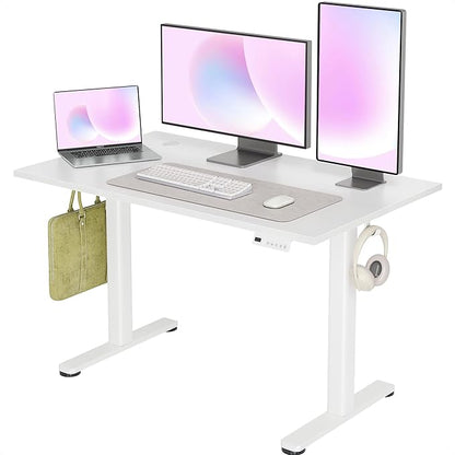 INNOVAR Electric Standing Desk, Adjustable Height Stand up Desks, 48 x 24 Inches Sit Stand up Desk for Home Office Desks, 3-Preset Memory Height Ergonomic Rising Desks, White