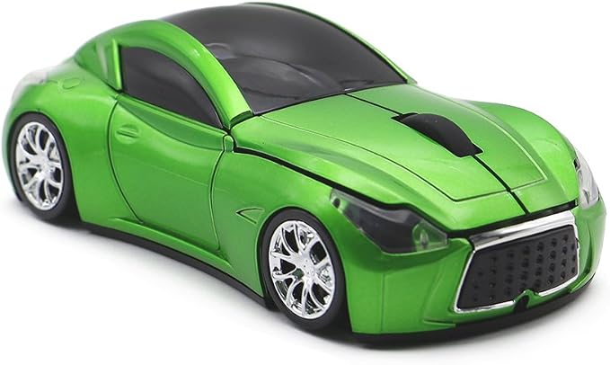 Ai5G Race Car Mouse Wireless Sports Car Shaped Mouse 2.4GHz LED Light Shining Surface Decoration Desktop Laptop Computer Mice Optical (Green)