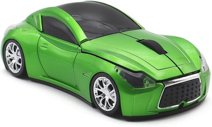 Ai5G Race Car Mouse Wireless Sports Car Shaped Mouse 2.4GHz LED Light Shining Surface Decoration Desktop Laptop Computer Mice Optical (Green)
