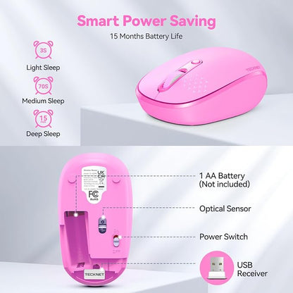 TECKNET Wireless Mouse for Laptop, 2.4G Quiet Computer Mouse with USB Receiver, 4 Buttons Portable Cordless Mice for Chromebook, Laptop, PC, Mac, 800/1200/1600 DPI