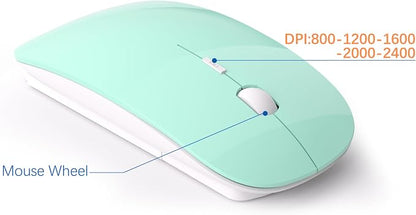 Wireless Keyboard and Mouse Ultra Slim Combo, TopMate 2.4G Silent Compact USB 2400DPI Mouse and Scissor Switch Keyboard Set with Cover, Batteries Included, for PC/Laptop/Windows/Mac - Mint Green