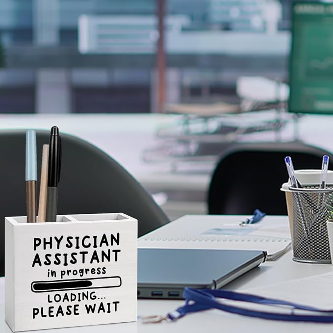Physician Assistant Office Decor Physician Assistant in Progress Office Decoration PA School Gifts for Women Men Wooden Pencil Holder, Medical Student Gifts Desk Decor