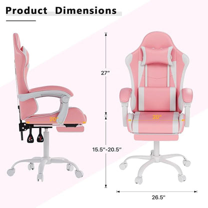 OS MOTOR Gaming Chair with Headrest and Lumbar Support, Ergonomic High Back Office Chair, Racing Style Executive Computer Desk Chair, Leather Adjustable Swivel Task Chair for Home Office (Pink White)
