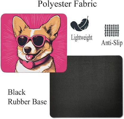 Pink Mousepad Glamour Dog Welsh Corgi Mouse Pad for Home Office Gaming Working Desk Computer Desktop Accessories Non-Slip Rubber Mousepad for Dog Lovers
