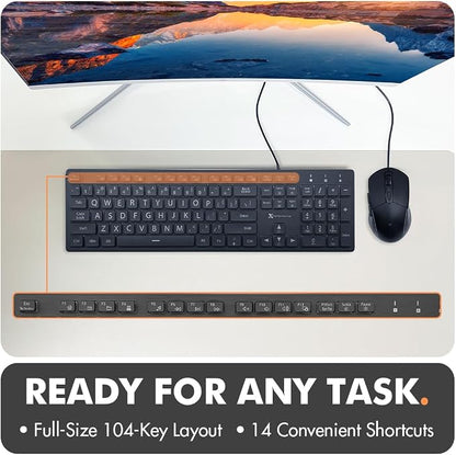 X9 Wired Keyboard and Mouse Combo - Large Print Backlit Keyboard and Mouse for Elderly, Low Vision, Visually Impaired - 7 LED Light Up Color, Lighted Large Letters for Laptop PC Computer USB