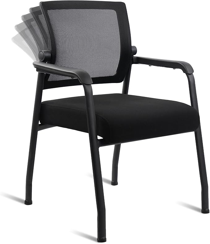 KLASIKA Desk Chair No Wheels with Adjustable Mesh Backrest, Arm Chair with Ergonomic Lumbar Support and Thickened Seats Cushion, Waiting Room Chairs for Office School Church Guest Reception