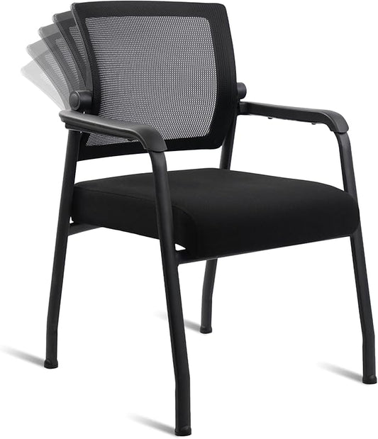 KLASIKA Desk Chair No Wheels with Adjustable Mesh Backrest, Arm Chair with Ergonomic Lumbar Support and Thickened Seats Cushion, Waiting Room Chairs for Office School Church Guest Reception