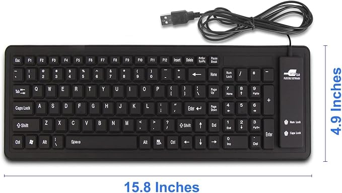 sungwoo Foldable Silicone Keyboard USB Wired Waterproof Rollup Keyboard for PC Notebook Laptop (All Black)