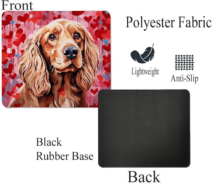 Cocker Spaniel Mouse Pad Dog with Red Hearts Pattern Non-Slip Rubber Mouse Pad Puppy in Love Mouse Pad for Home Office Work Desk Computer Desktop Laptop for Dog Lovers