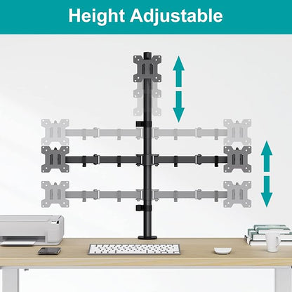 MOUNT PRO Triple Monitor Mount, Monitor Desk Mount for 3 Screens up to 32 inch, 17.6 lbs Each, Fully Adjustable Stacked Computer Stand, Table VESA Mounting, C clamp/Grommet Base