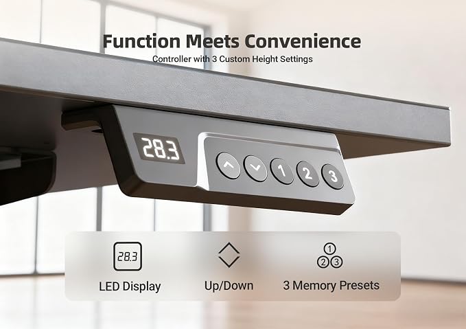 YDN Electric Standing Desk, 55 x 24 Inches Adjustable Height Stand up Desk with Cable Management, Home Office Desks with Splice Board & Frame, Black Top