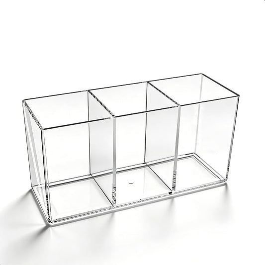 Makeup Brush Holder, Clear Acrylic Organizer for Women & Girls, 7.1x2.8x3.5in Desk Storage for Makeup Brushes & Cosmetic Tools, Easy Access (Clear -3)