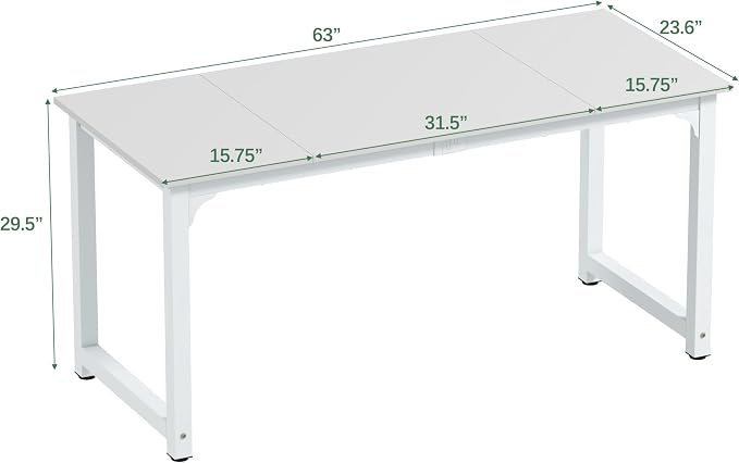 NSdirect Large Office Desk for Home Office, Large 63” Computer Desk Table, Wide Writing Study Desk for 2 Person, Metal Sturdy Frame Thicker Steel Legs,Warm White