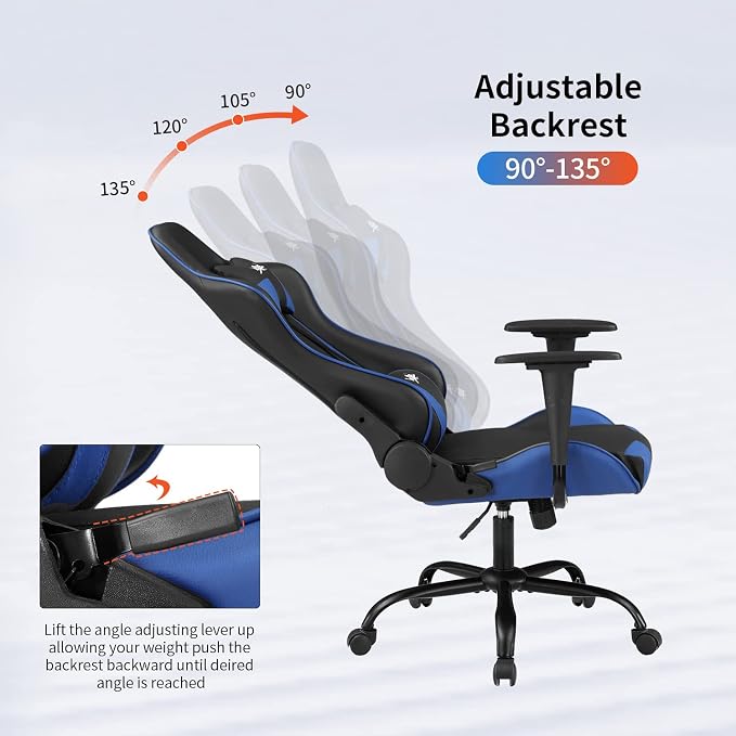 Gaming Chair Office Chair Desk Chair with Lumbar Support Headrest Armrest Task Rolling Swivel Ergonomic E-Sports Adjustable PC Gamer Chair Blue