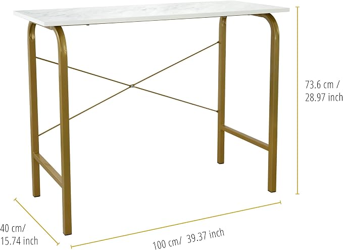 Versanora Teamson Home's Faux White Marble Top Compact Modern Desk with Brass-Finished Arched Legs and Sleek, Contemporary Silhouette