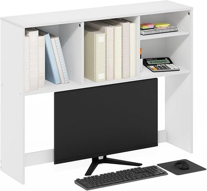 Furinno Classic Desk Shelf, 4-Shelf Desktop Hutch, Book Shelf, Desk Organzier, for Office Supplies, Office Desk Accessories, White