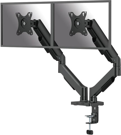 Fellowes Everyday Plus Dual Gas Spring Monitor Arm Holds Two Screens up to 32" Weighing 4.4-19.84 lbs ea, Height Adjusting, Tilt, Swivel, Rotate, VESA 75/100, Clamp or Grommet Mount, Cable Management