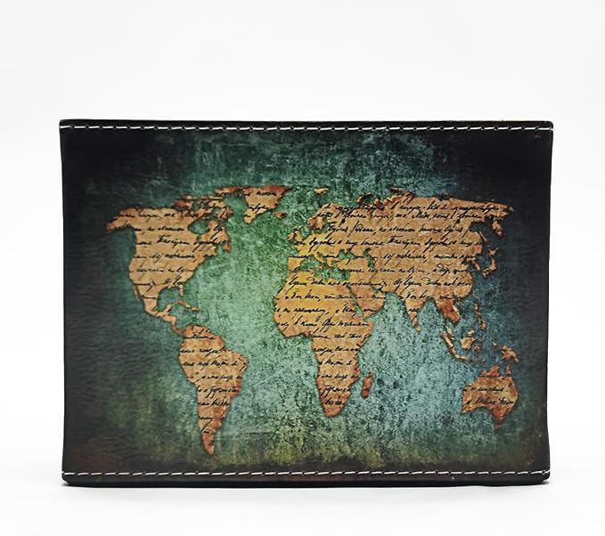 Pen Holder, Rectangle Vintage Pencil Holder with 2 Compartments, PU Leather Art Remote Control Holder Organizer Storage for Desk Accessory (World Map)