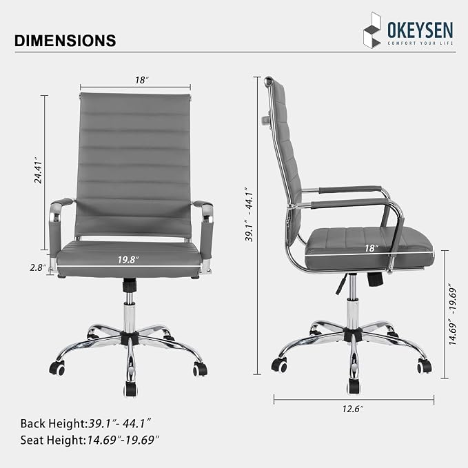 Okeysen Ergonomic Office Desk Chair, Modern PU Leather Conference Room Chairs Ribbed, High Back Executive Swivel Rolling Chair for Home, Office