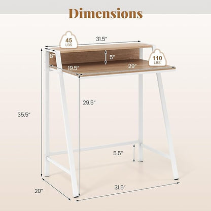 Tangkula Small Computer Desk, Compact Home Office Desk with Sturdy Frame, 2 Tier Study Writing Table for Small Place Apartment Office, Desk for Bedroom, Kid’s Desk