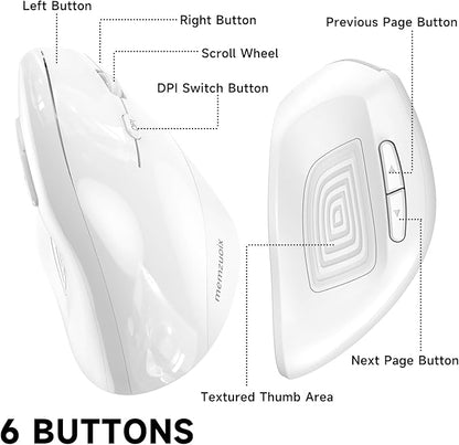memzuoix Ergonomic Wireless Mouse, 2.4G Optical Cordless, 800/1200/1600 DPI, Vertical Computer Mouse for Laptop, Mac, PC, Desktop (Right Hand, Large) - White