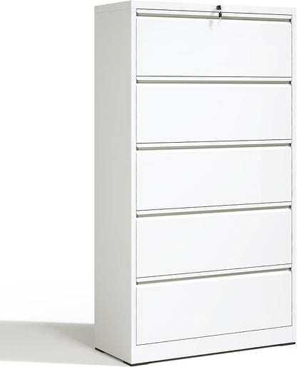 Locking Filing Cabinet with 5 Drawer Heavy Duty Large Metal File Cabinet Home Office Lateral File Cabinets Wide Steel Cabinet for Legal/Letter Size File,Assembly Required