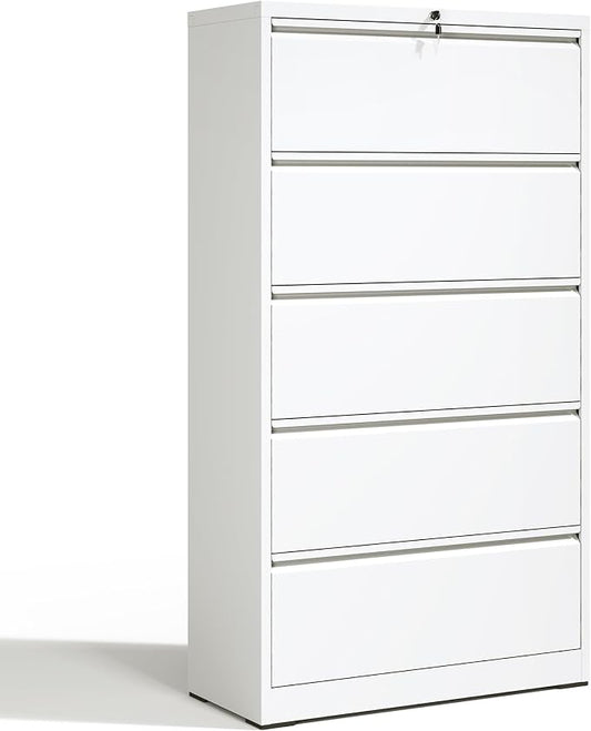 Locking Filing Cabinet with 5 Drawer Heavy Duty Large Metal File Cabinet Home Office Lateral File Cabinets Wide Steel Cabinet for Legal/Letter Size File,Assembly Required