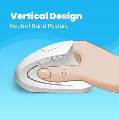 Perixx PERIMICE-713W Wireless Ergonomic Vertical Mouse - 2.4G Spec with USB Receiver - On/Off Switch - 6 Buttons Right Handed Design - White