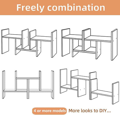 Meikuler Desktop Shelf Organizer, Adjustable Wood Display Desk Shelf, Office Storage Rack Tabletop Bookshelf Multipurpose Shelves for Home Decor, Office, Gifts (Solid White)