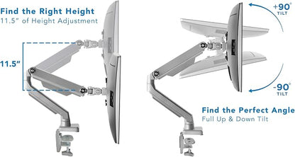Mount-It! Single Monitor Arm Desk Mount, Mechanical Spring Height Adjustable Monitor Stand for 13–32 Inch Screens up to 17.6 lbs, VESA 75x75 & 100x100, C-Clamp & Grommet