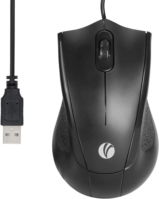 VCOM Wired USB Mouse with 6-Foot Cord, 1200 DPI, Right or Left Hand Use, Ergonomic Design, Black