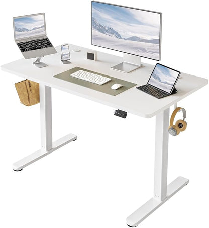 FAMISKY Electric Standing Desk, 40 x 24 Inches Height Adjustable Desk, Ergonomic Home Office Computer Workstation with Splice Board, White