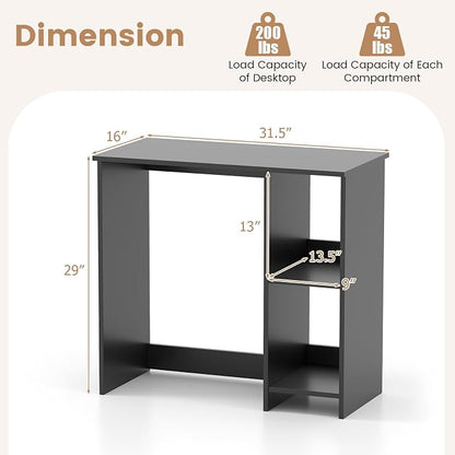 Giantex Small Desk with Storage, 31.5 Inch Home Office Computer Desk with Shelves, Space Saving Study Writing Desk, Modern Simple Laptop Desk for Small Spaces (Black)