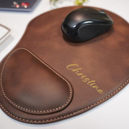 Custom Ergonomic Mouse Pad with Wrist Support – Personalized Vegan Leather Mouse Pad for Office, Home & Gaming – Durable Anti-Slip Desk Accessory, Multiple Colors, Gift Ready