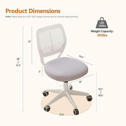 Armless Desk Chair Swivel Office Rolling Chair with Soft Padded Cushion, Height Adjustable Small Task Chair, Ergonomic Study Computer Chair for Kids Girls Boys Teens (Gray, 4PCS)