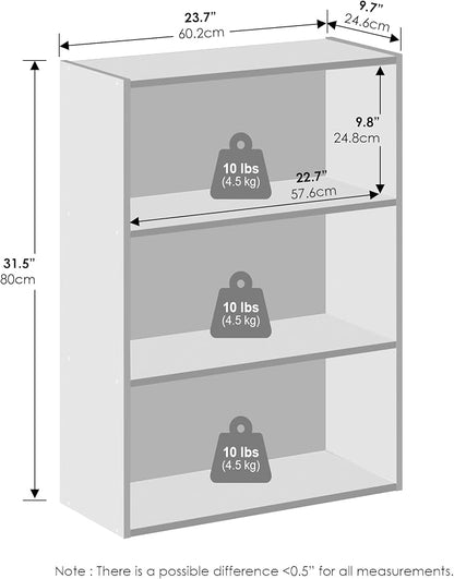 Furinno Simple Book Shelf, 3-Tier Bookshelf, Storage Shelves Bookcase, 9.7 x 23.7 x 31.5, for Living Room, Bedroom, Home Office, French Oak