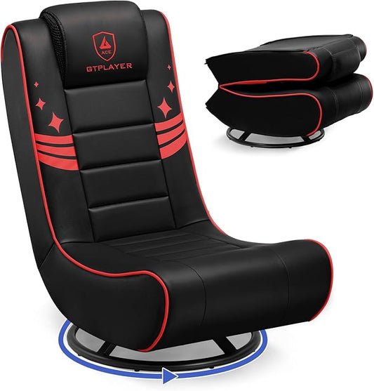 GTPLAYER Floor Gaming Chair Foldable Swivel Floor Chairs for Kids Boys Comfy Video Game Seat with 360° Multipurpose for Gamers, Bedroom or Game Room (Black-Red)